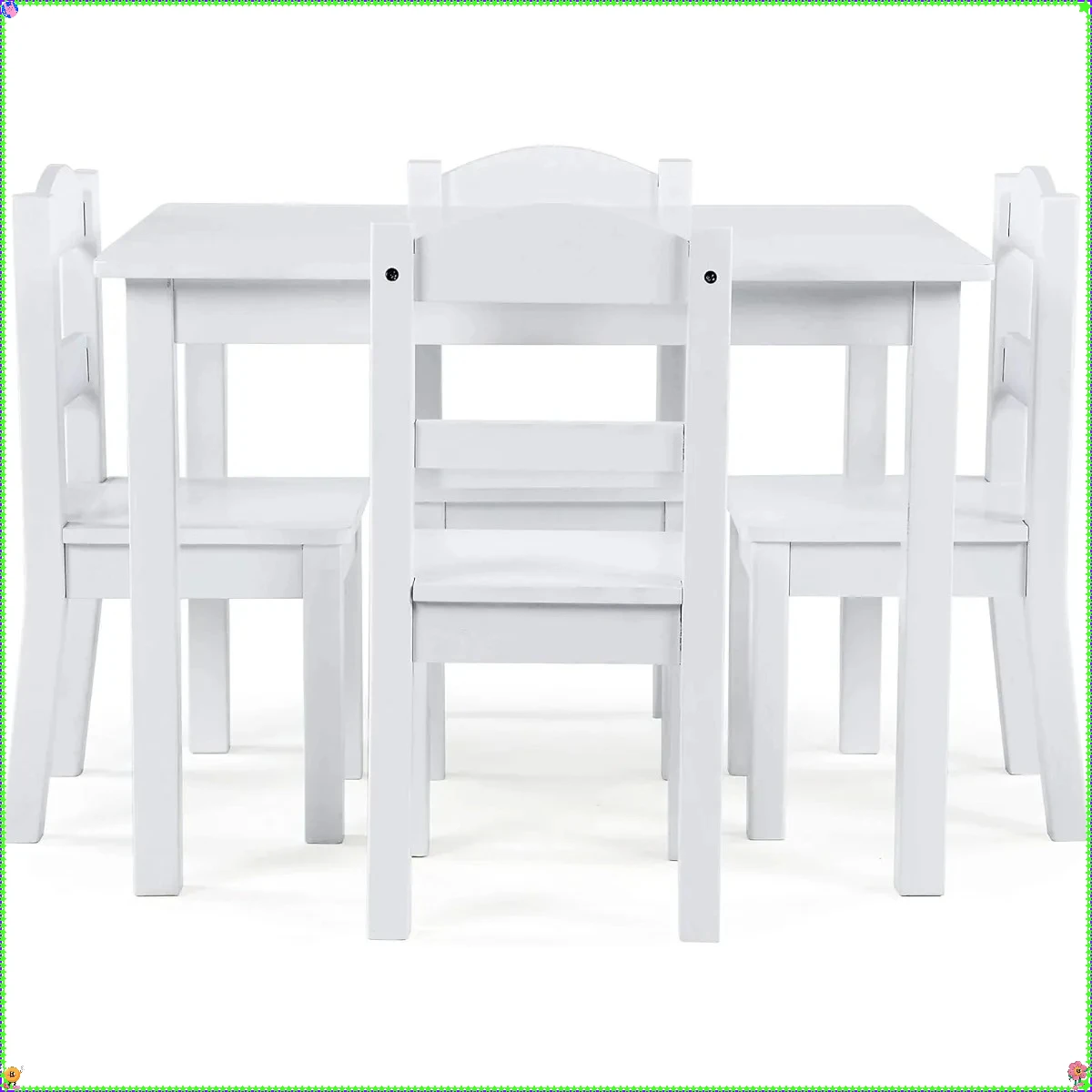 白い木製アートクラフトテーブル、子供用椅子4脚付き、幼児用お絵かきプレイデスクセット、子供の誕生日プレゼント、屋内用