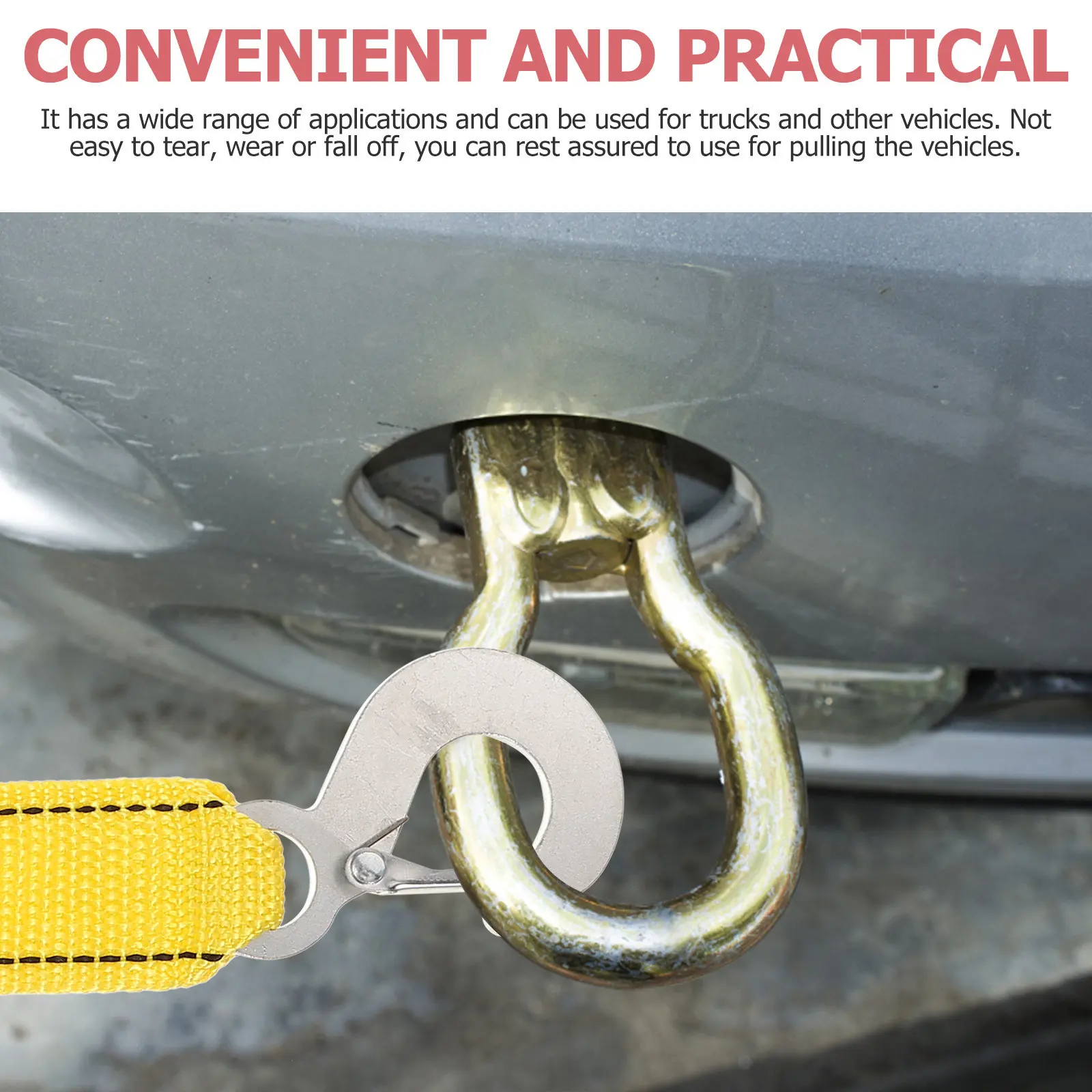 Thickened Nylon Towing Strap with Hook Lightweight Compact Car Tow Strap for Truck Suv Recovery Portable Outdoor Emergency