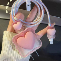 3D Love Heart Cellphone Charger Protective Case Sleeve for Apple IPhone 18/20W Cable Winder Wire Management Cord Winder Kit