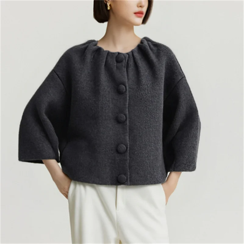 

2025 Fall Fashion Trendy Sexy Blended Pleated Collar Aviator Jacket