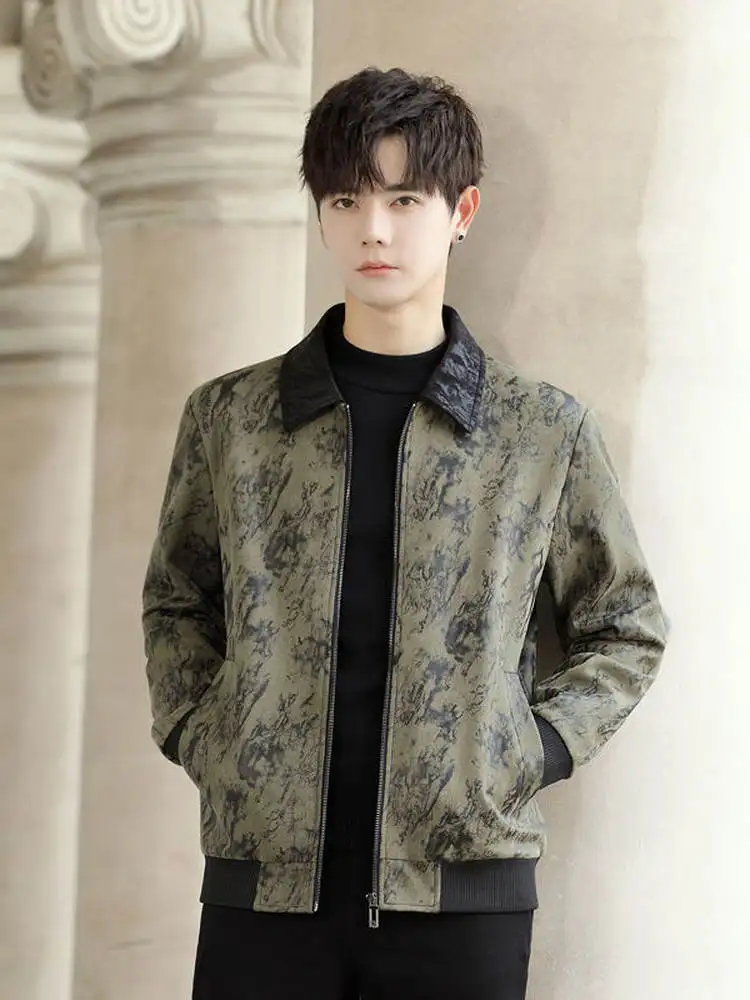 

American Style Youthful Printed Jacket Loose Fit Polyester Casual Wear Zipper Closure Long Sleeve Men's Top Fashion Design