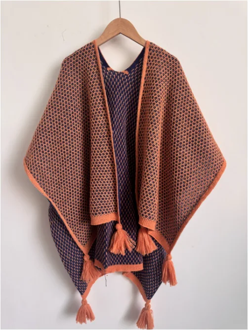 Autumn/Winter New Double-Sided Two-Way Wearable Scarf Outerwear Insulated Knit Scarf for Travel and Photography poncho P3}