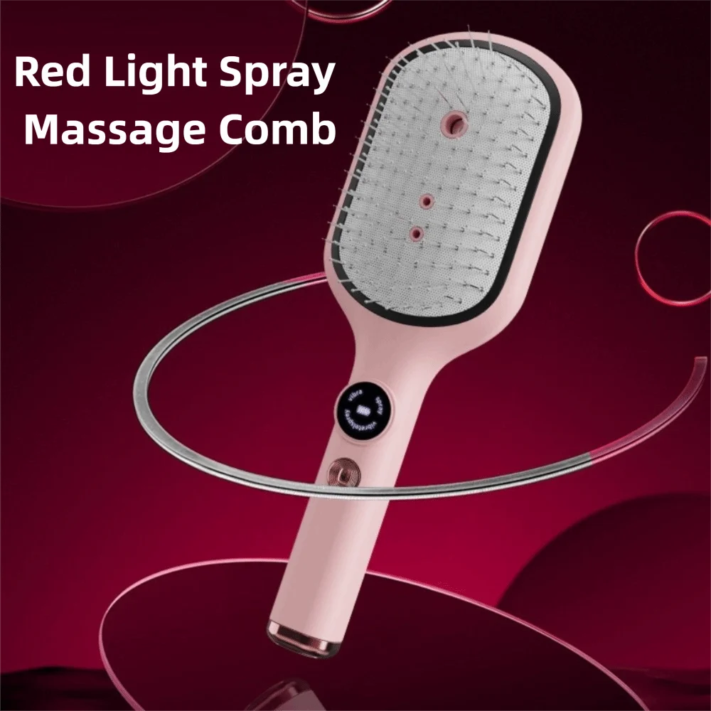 Multi-Function Red Light Spray Massage Comb Anti-Frizz Large Tank Hair Care Electric Spray Hair Brush Portable Scalp Massager