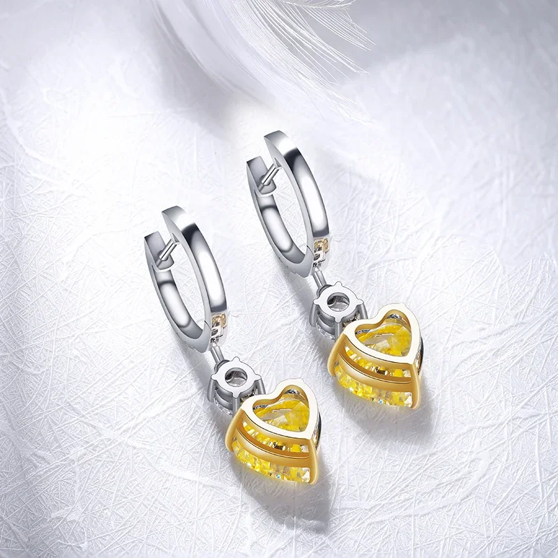 RUIF 925 Sterling Silver Earrings Heart Shape Simulated Yellow Diamond  Gemstone Jewellery