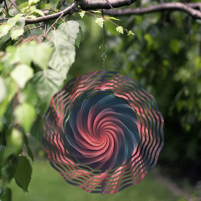 Red‑Blue Gradient Swirl Metal Wind Spinner Hanging Ornament For Garden Patio Balcony Yard Outdoor Decor