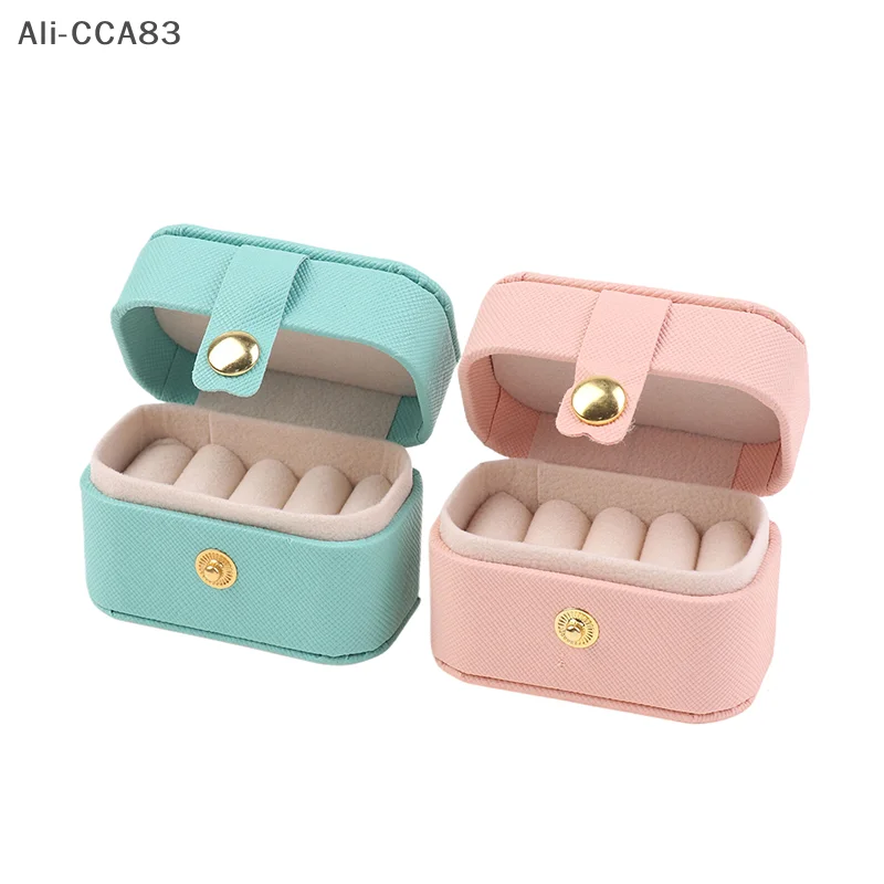 (YY)1Pc Portable Small Jewelry Storage Bag Travel Simple Leather Ring Necklace Earrings Storage Box Organizer Display Gift Box