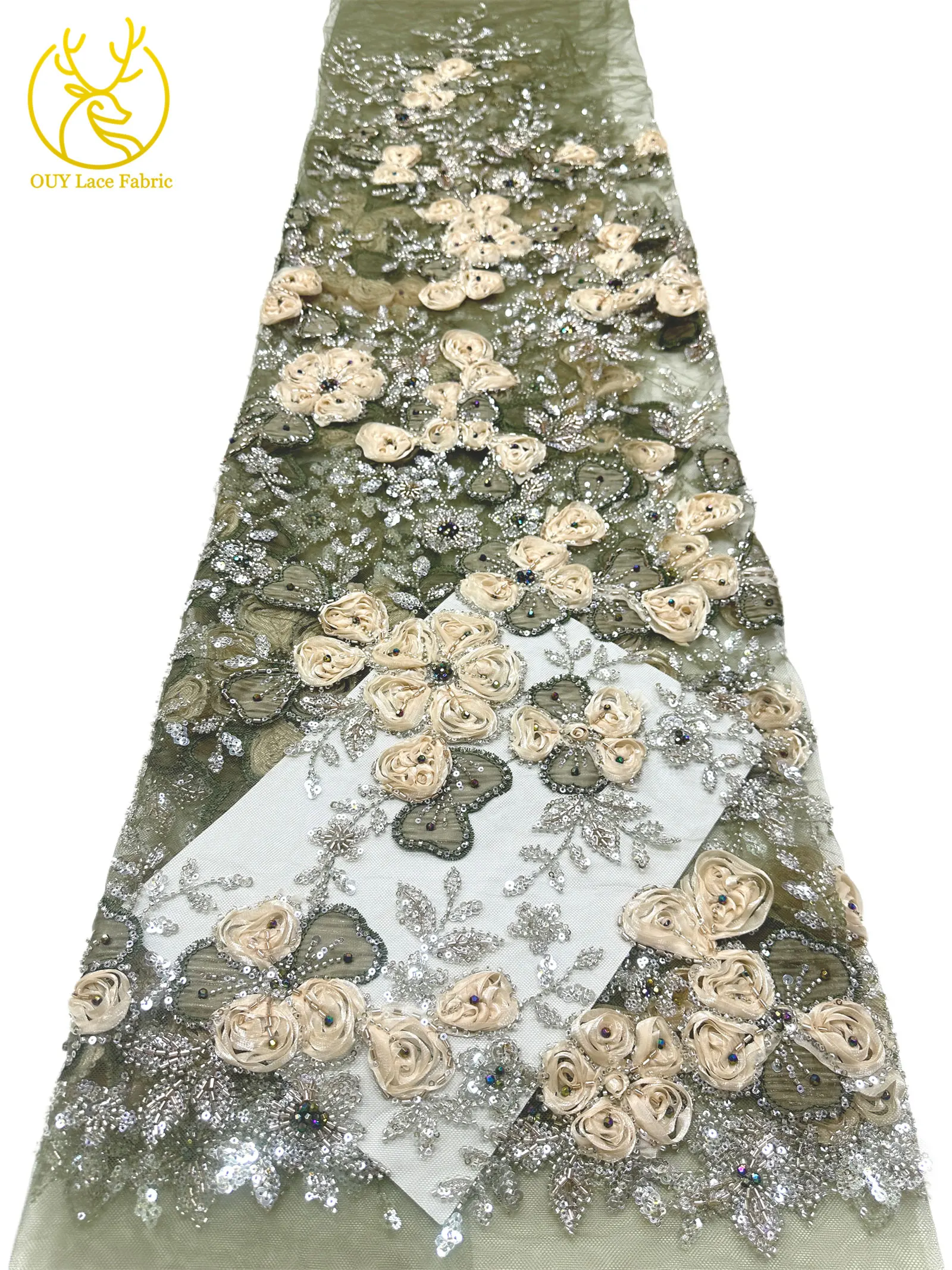 Neueste Mode 3D-Spitzenstoff Afrikanischer Pailletten-Perlen-Brautspitzenstoff Nigerianischer Perlen-Stickerei-Tüll-Mesh-Kleiderstoff – Detail 20