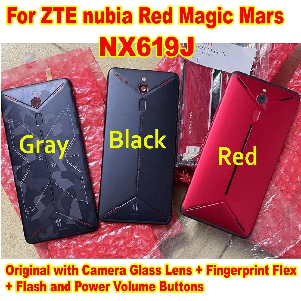 Original Lid Back Battery Cover For ZTE nubia Red Magic Mars NX619J Housing Door Rear Case with Fingerprint Flex Cable + Flash