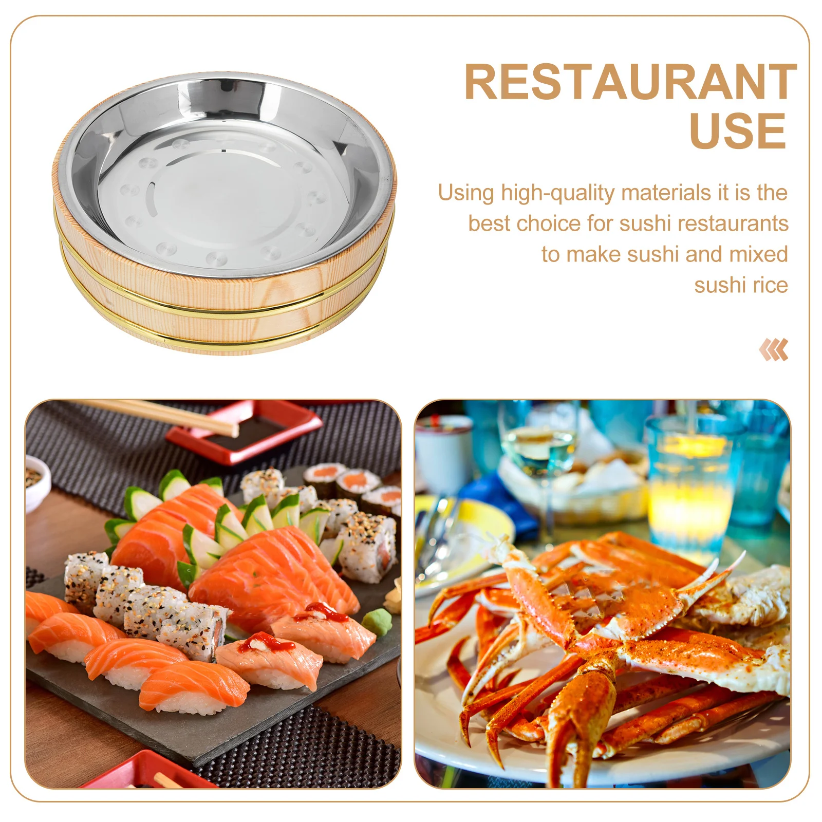 

Classic Wooden Sushi Bucket Khaki Round Mixing Rice Bucket Restaurant Sushi Barrel Food Serving Container for Japanese
