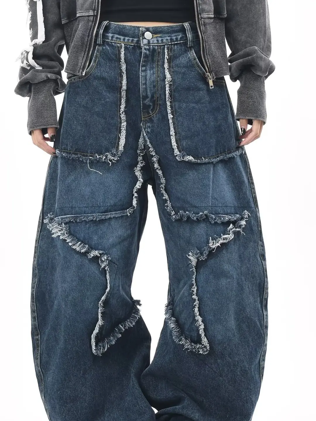 

Retro Weathered Men's Jeans Torn Denim Pants Loose Drapey Straight Leg Wide Leg Pants American Design Style Autumn Wear