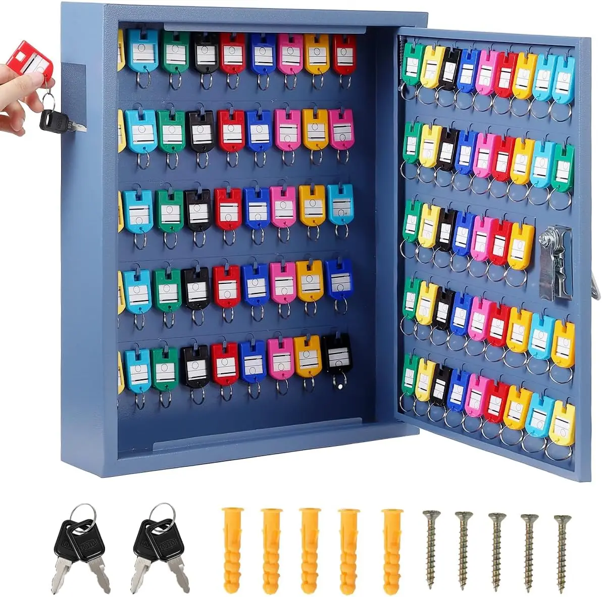 

Garvee with 88 Hooks & Color Tags Key Cabinet Organizer, Wall-Mount Steel Locking Key Box, Heavy-Duty Secure Key Storage for Hotel Valet Office Car Key Management Blue