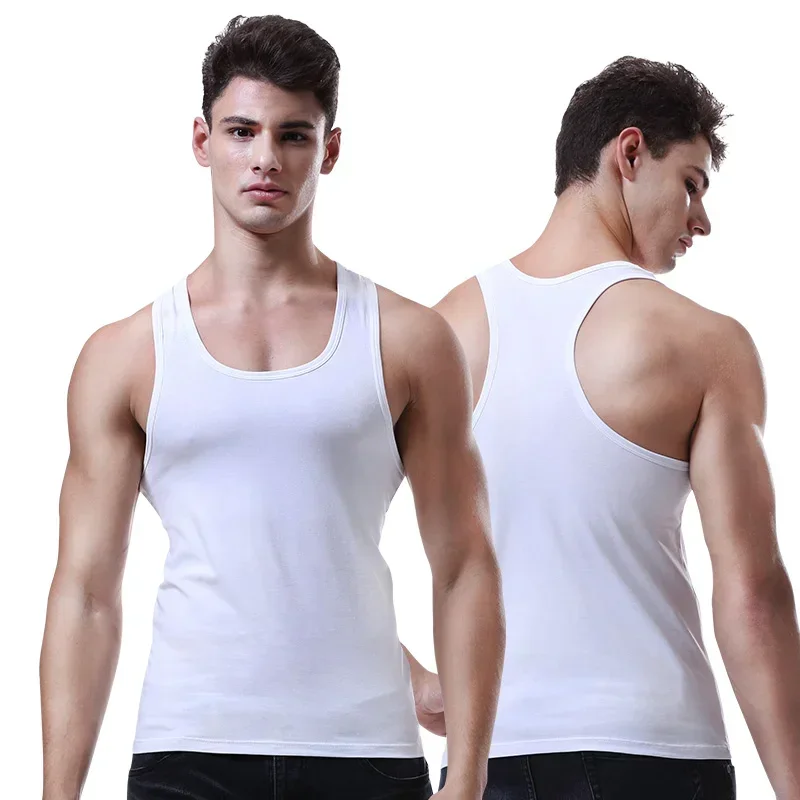 2PCS  Men's Sleeveless T-Shirt Men's Vest Sweat Absorbent Vest Cotton Sports Fitness Comfort Stretch Sleeveless T-Shirt I-Shape