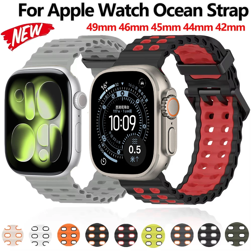 

Soft Silicone Strap for Apple Watch Ultra 3/2 Strap 49mm 46mm 45mm 44mm Ocean Bracelet band iWatch Series 11 10 Ultra 9 8 7 6 SE