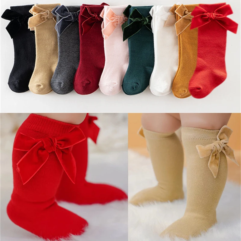 Winter Autumn Baby Girls Christmas Socks Big Bow Kids Knee High Long Sock Soft Cotton Spanish Children 0-5 Years Toddlers Socks