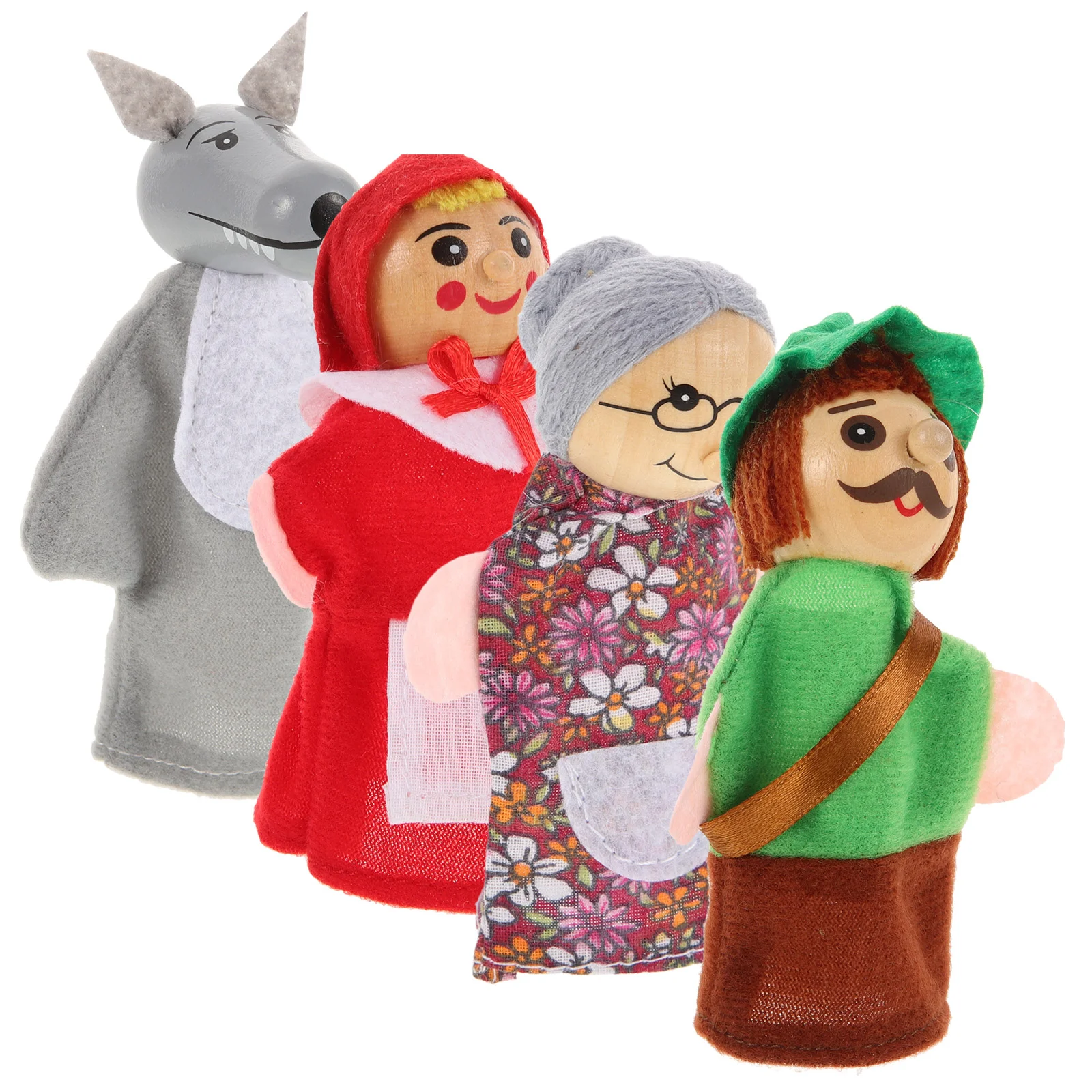 

4 Pcs Puppet Finger Child Kids Toys Riding Hood Wooden Book Puppets for Toddlers