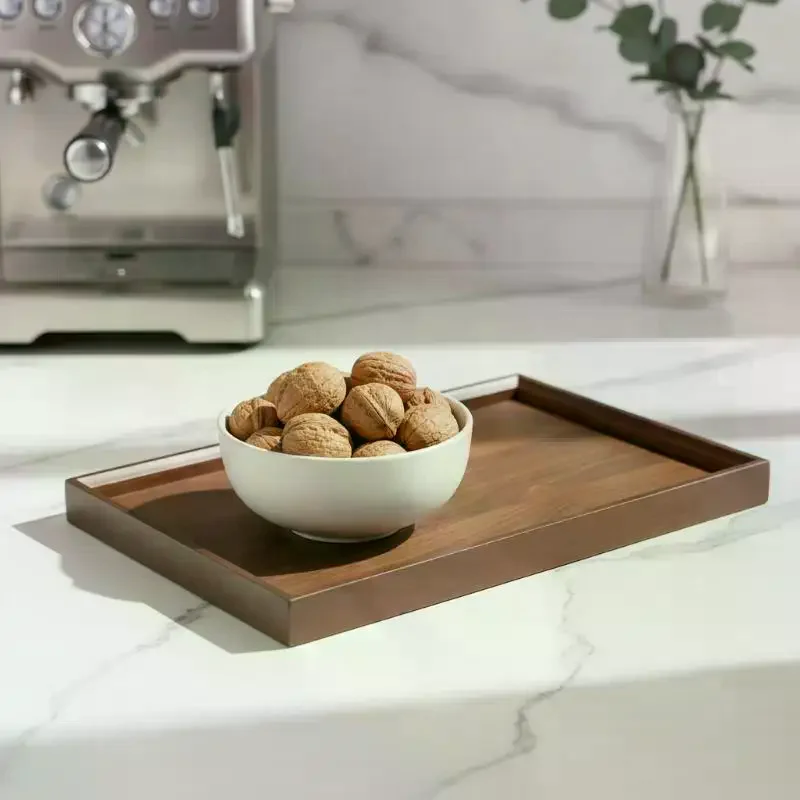 Rectangular Bamboo Wood Serving Tray Walnut Color Food Safe Decorative Tray for Breakfast in Bed Home Office Use