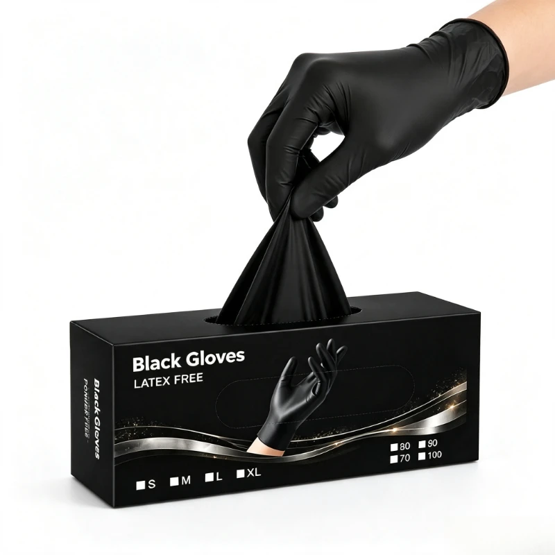 160PCS Boxed Black Disposable Nitrile Gloves Powder Free Flexible for Kitchen Household Cleaning  Pet Grooming