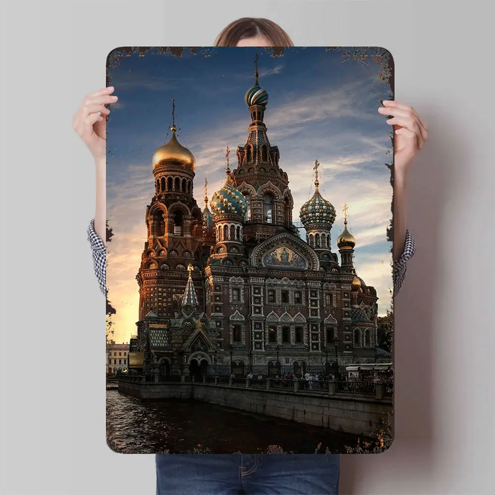 Церковь Спасителя на Кровью Санкт-Петербург Закат Металлическая настенная живопись Домашний декор Картина