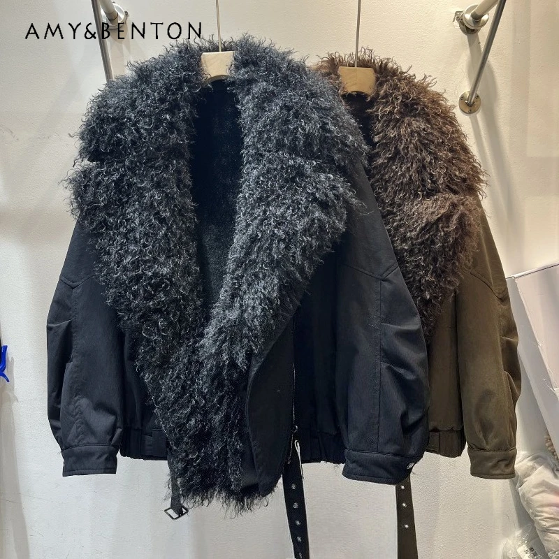 معطف سترة لخريف وشتاء 2025 موضة شعبية بقصة ضيقة من الفرو الصناعي Jaquetas تصميم فريد من نوعه من صوف الضأن سترة أنيقة من فروي ملابس خارجية #2