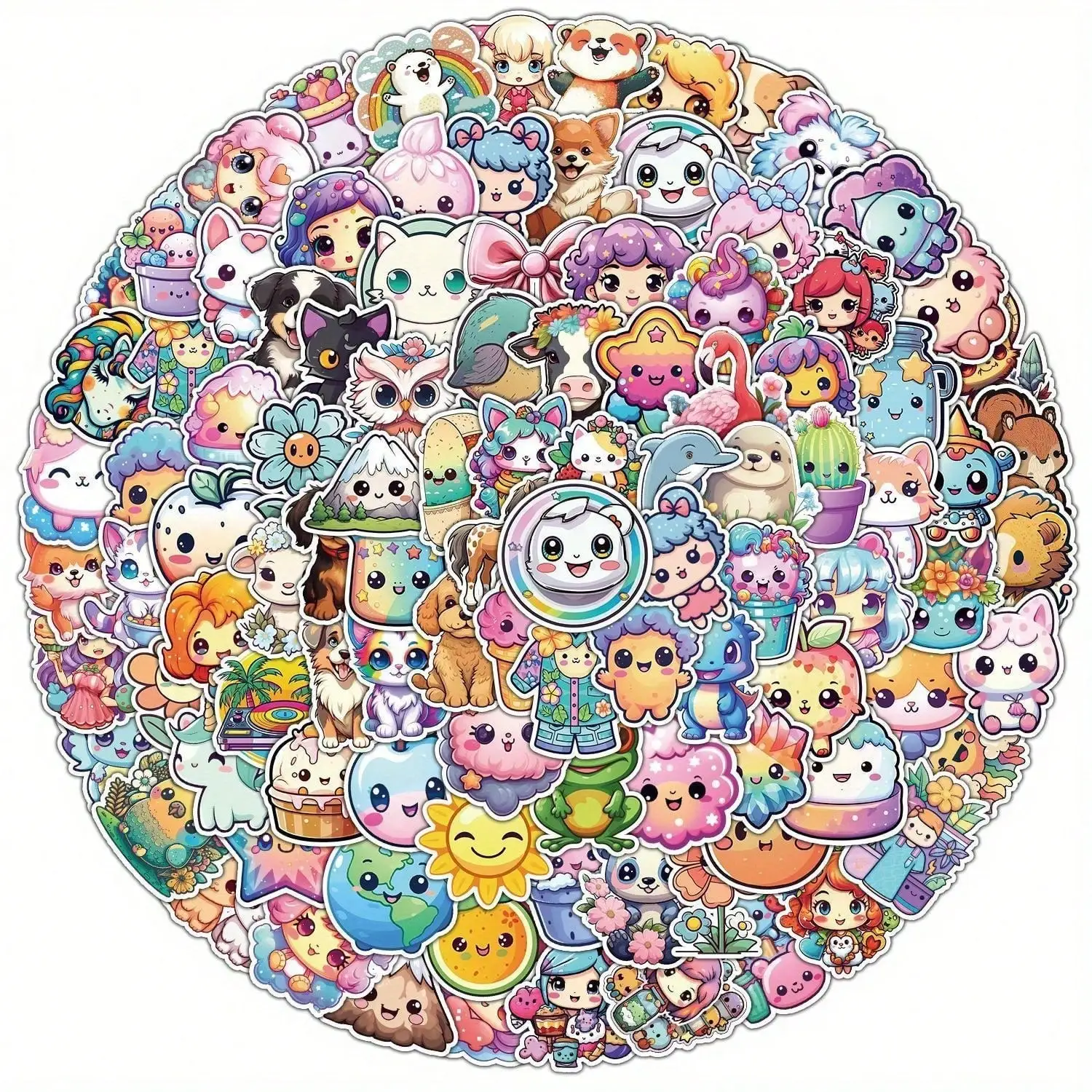 100 pegatinas de animales lindos y kawaii de YEESACG: pegatinas de vinilo de ojos grandes y fantasiosas para portátiles, patinetas, teléfonos celulares, guitarras y más