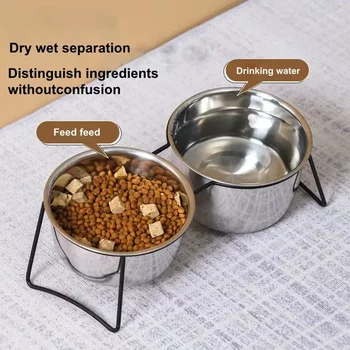 Elevated Cat Bowls, Dog Bowl, Stainless Steel Raised Cat Food Water Bowl Set with Stand Pet Feeding Bowls for Indoor Cats Dogs 2