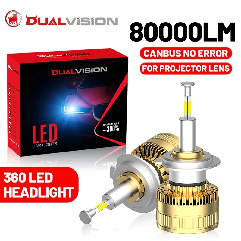 

DUALVISION 360 H1 LED 80000LM 200W LED H7 H11 H4 H8 H9 9005 HB3 9006 HB4 H16 9012 HIR2 Canbus No Error Car Lights Spotlight 12V