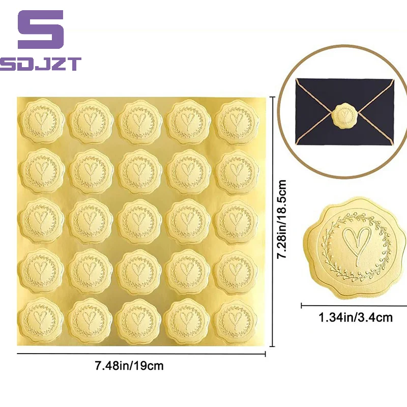 5/10sheets Gold Envelope Stickers Embossed Heart Seal Stickers For Postcards Invitations Card Gifts Decor Self Adhesive Sticker