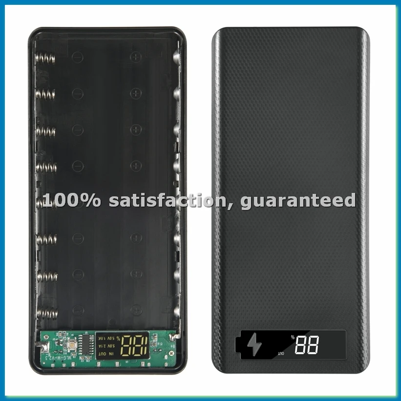 5V Dual USB 8X18650 Power Bank Case with Digital Display Screen Mobile Phone Charger 18650 Battery Holder-Black-ABVM