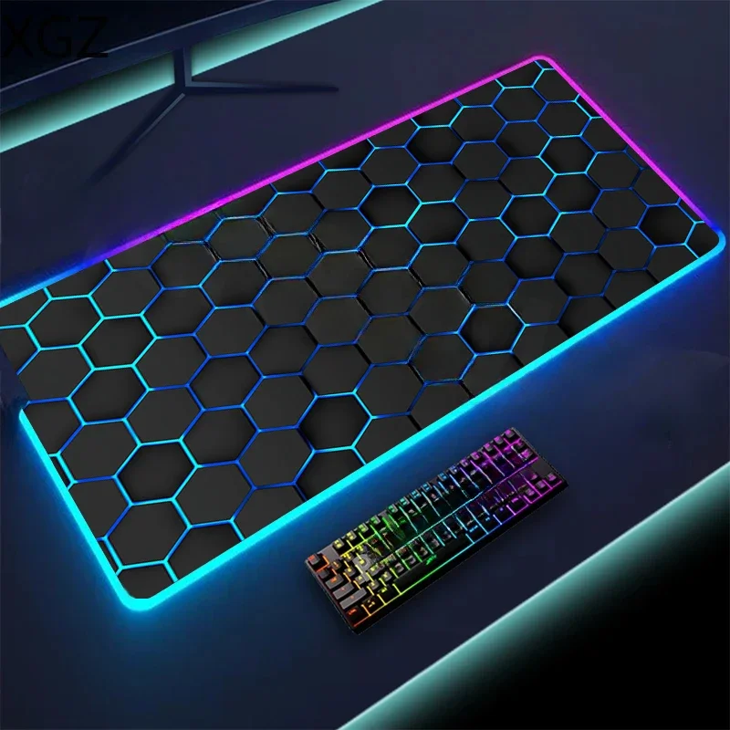 XXL RGB Gaming Mouse Pad 80x30cm LED Backlit Desk Mat with 12 Lighting Modes Geometric Design for Computer Keyboard Gamer