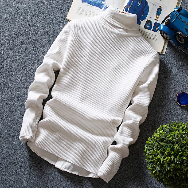 Fashion Solid Color Loose Knitted All-match Turtleneck Sweater Men\'s Clothing 2022 Autumn New Casual Pullovers Korean Warm Tops