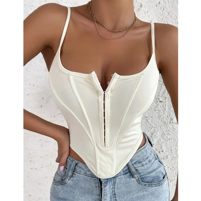 E-girl Vintage Sexy Corset Top Club Wear Black White Bustier Crop Tops Summer Women Y2k Clothes Pink Sleeveless Tank Top