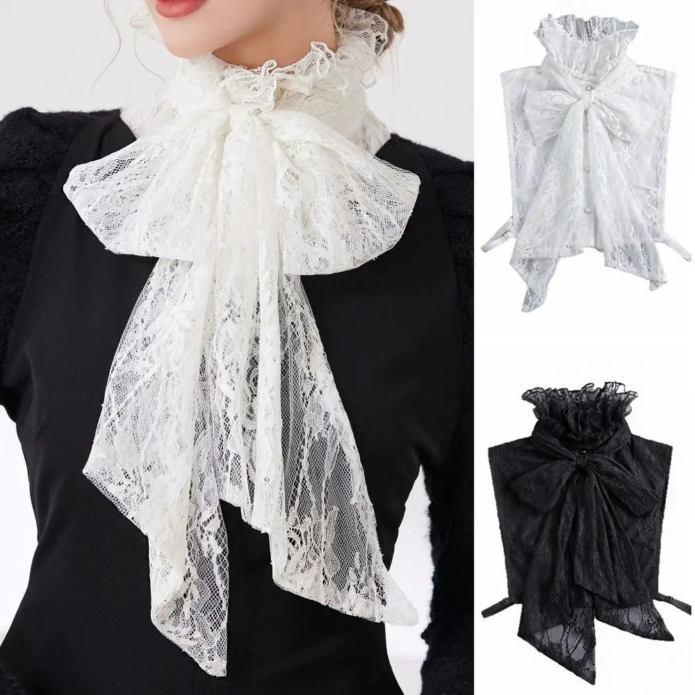 

Модный съемный кружевной искусственный воротник, винтажный ретро-стиль, кружевной воротник с бантом, элегантный однотонный воротник с рюшами по краям, вечерние