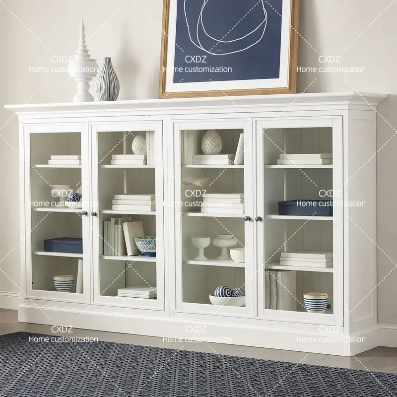 Modern White Glass Door Side Cabinet Simple Storage Locker for Dining Room Entryway Living Room Display and Decorative Shelf