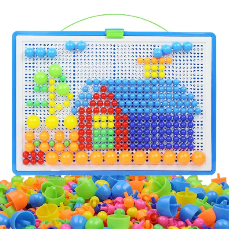 

1 Set Box-Packed Intelligent 3D Puzzle Grain Mushroom Nail Beads Games Jigsaw Board for Children Kids Educational Toys