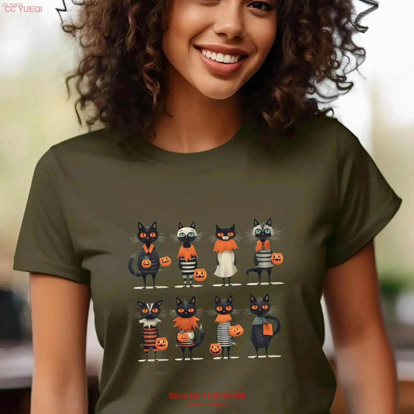 Quirky Cat Halloween Crew Women's T shirt Witch Cats Sirt Spookyseason ed lover vintage Washed designer clothes graphic Unisex
