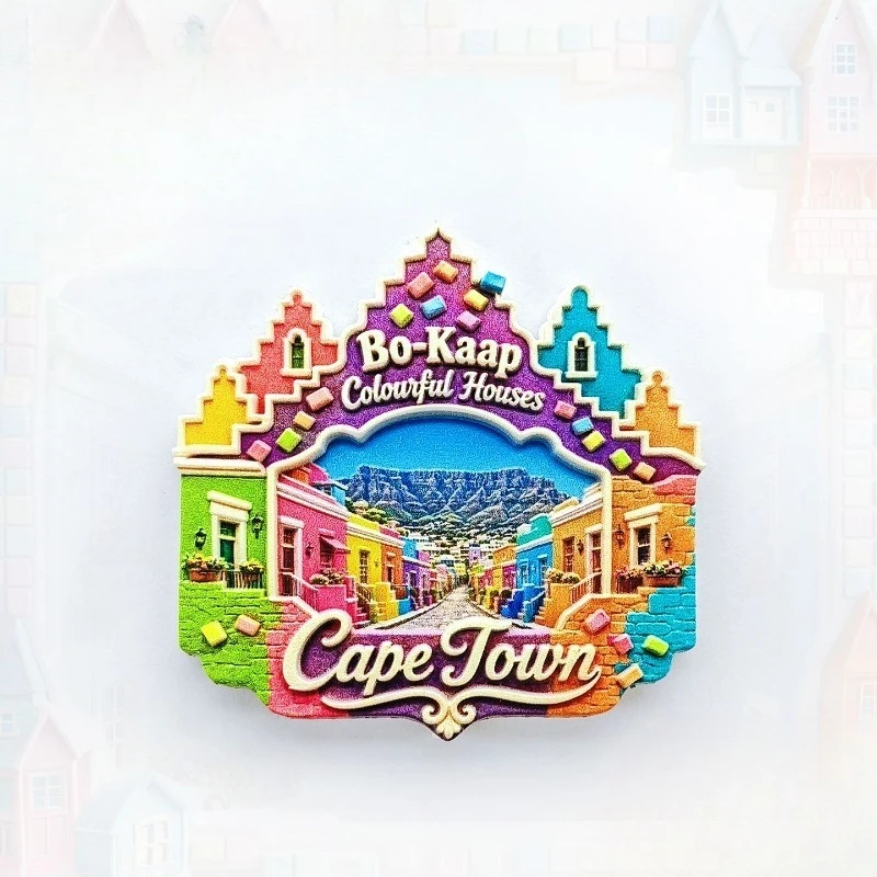 Cape Town Colorful Houses Fridge Magnet - Vibrant 3D South African Souvenir Unique African Travel Gift for Urban Mountain Decor