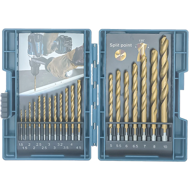 Makita D-67527 HSS TIN Drill Bit Eco Set 19 Piece Straight Shank High Speed Steel Drill Bits