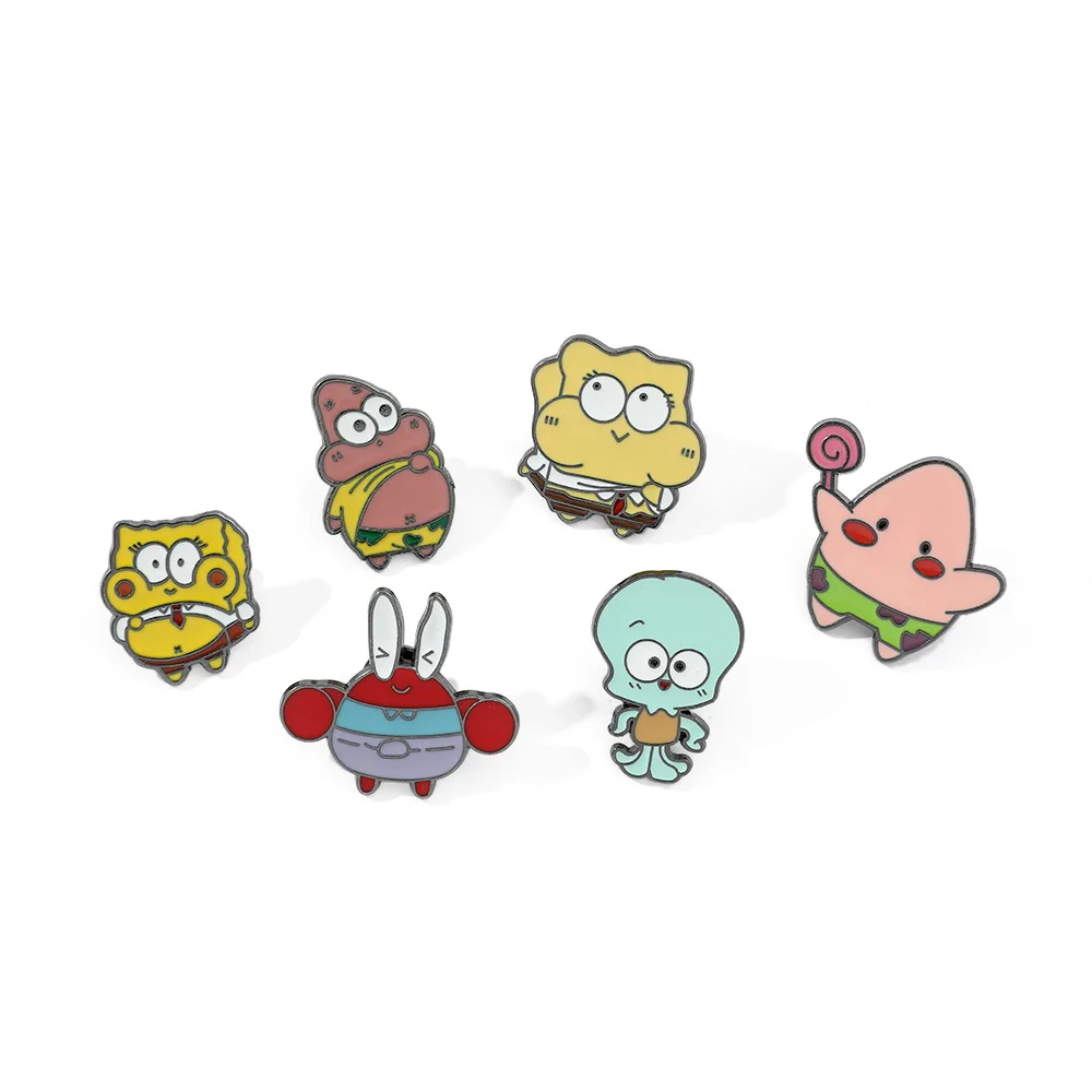 

1 Set Cartoon Cute Q-version SpongeBob SquarePants Brooch Pie Star Crab Boss Octopus Brother Alloy Badge Bag Accessories
