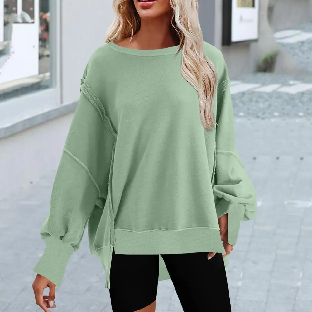 

Crew Neck Sweater Solid Color Sweatshirt Stylish Women's Sweatshirt Non-fading Washable Pullover Top with Solid Color