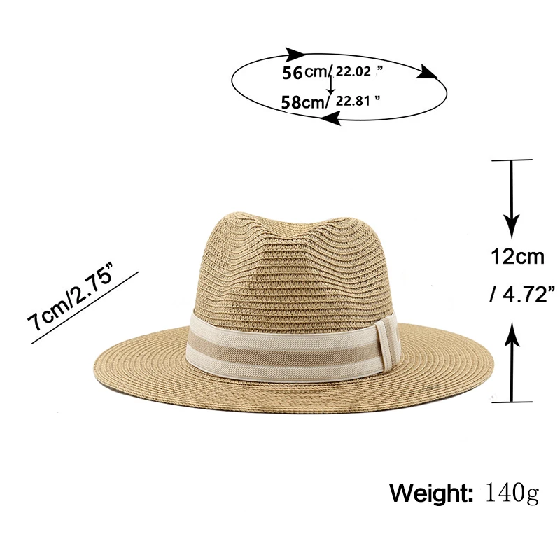 Bild 7: 54-58-60cm Damen Sommer Panama Hüte breite Krempe Stroh Sonnenhut Strand hut für Männer Mode Upf UV Schutz Fedoras Kappe für die Reise