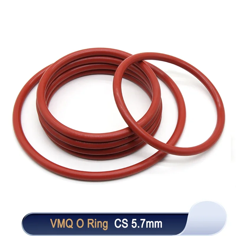 Red 5Pcs VMQ O Ring Gasket CS5.7mm OD40 ~ 270mm Waterproof Washer Silicone Rubber Insulate Round O Shape Seal  Food Grade O Ring