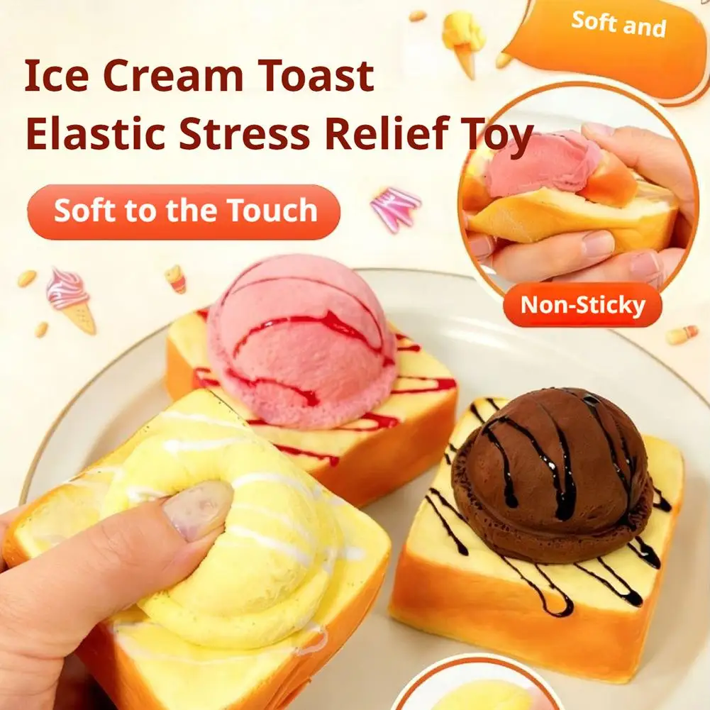 Simulation Toast Ice Cream Squishy Toy, Soft Squeeze Slow Rising Stress Relief Fidget Toy for Kids Adults Window Display Decorat