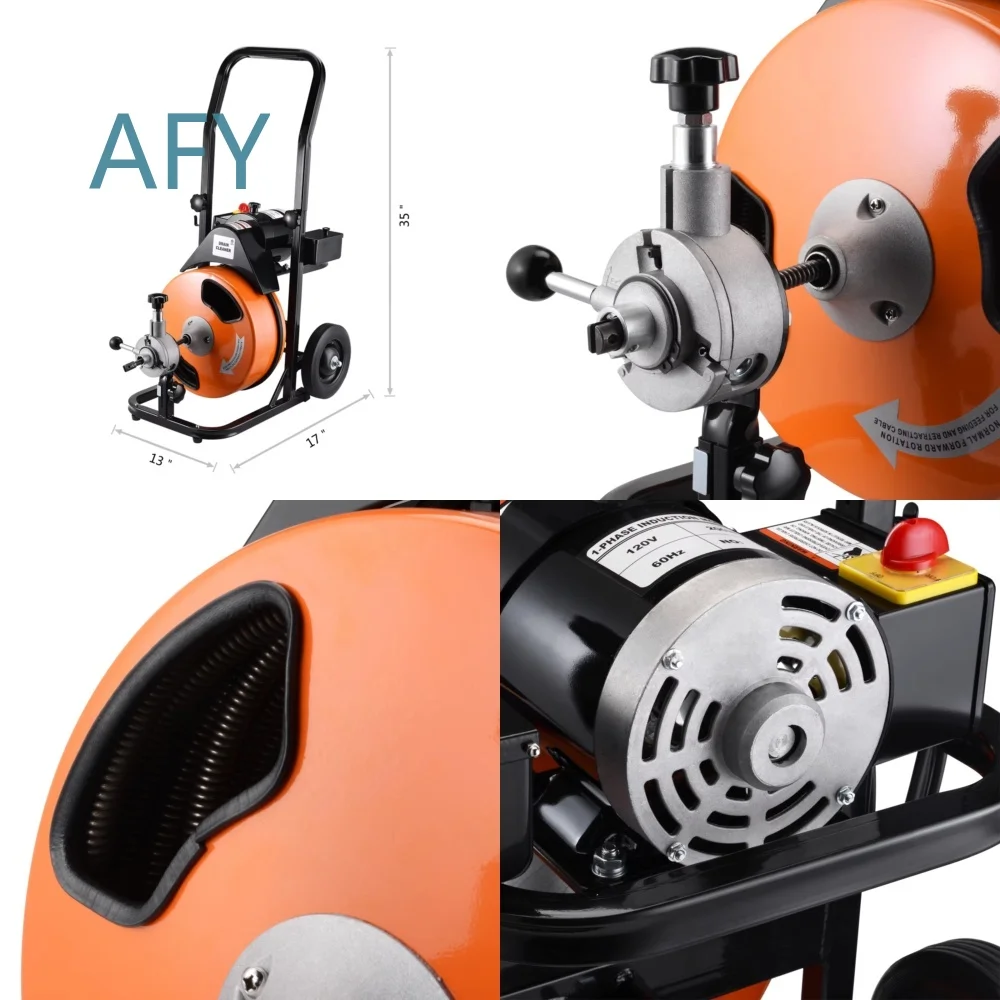 Pipe Spring Snake Cleaning Machine for Power Dredging Sewer Drain Unclogging Tool Spiral Auger Drain Cleaner for Plumbing