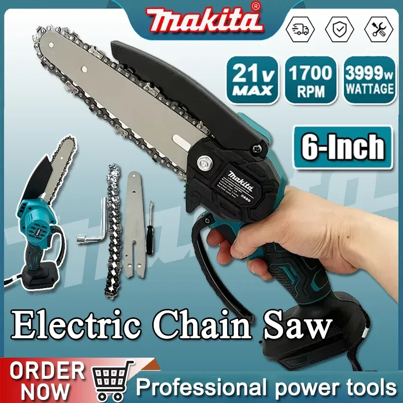 

Электрическая цепная пила Makita 6 дюймов для распиловки древесины, ручная портативная садовая пила для обрезки деревьев, инструмент для работы с деревом, работает от аккумулятора 18В.