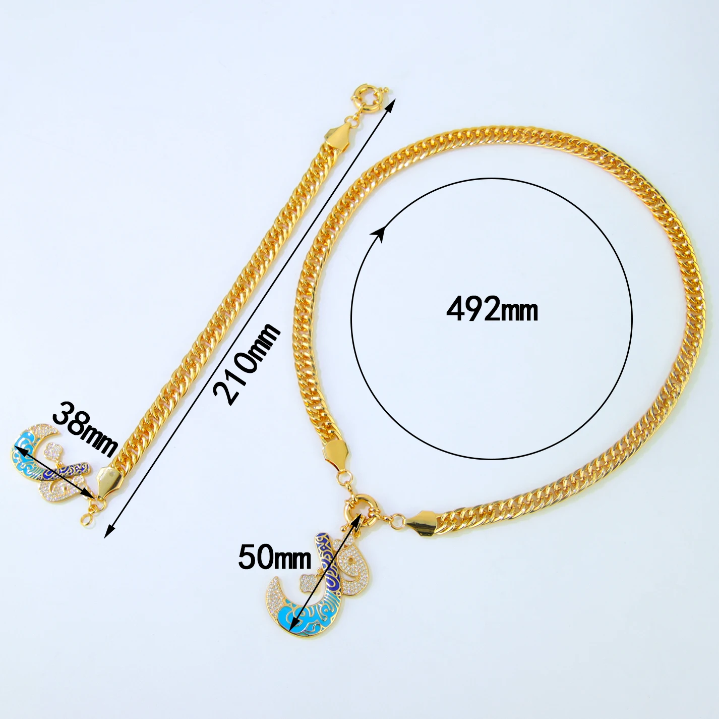 Saudi-Arabien Muslimisches Retro-Schmuckset 21 Karat vergoldet Dubai Hip Hop Zirkonia Kubanische Halskette Armband Marokkanische Hochzeitsschmuck – Detail 13