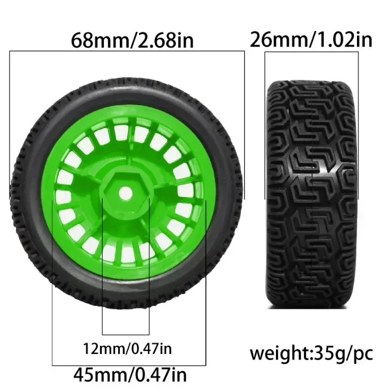 4 Pneus de Rallye 68mm pour Tamiya XV01 XV02 TT01 TT02 PTG-2 - Ensemble de Mise à Niveau de Roues et de Pneus en Caoutchouc pour Voiture de Rallye RC 1/10