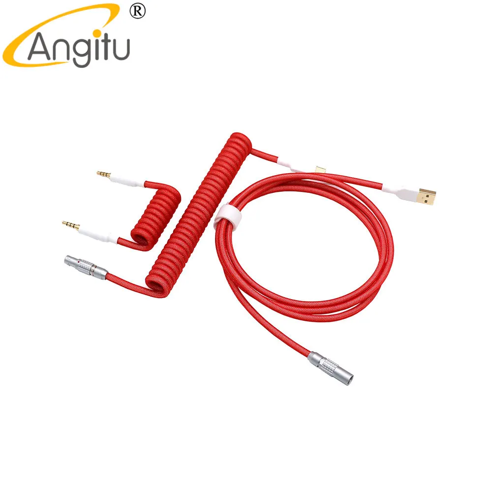 

Angitu 0B Aviator USB to TYPE C+TRRS Split Coiled Cable For Mechanical Keyboard Customized