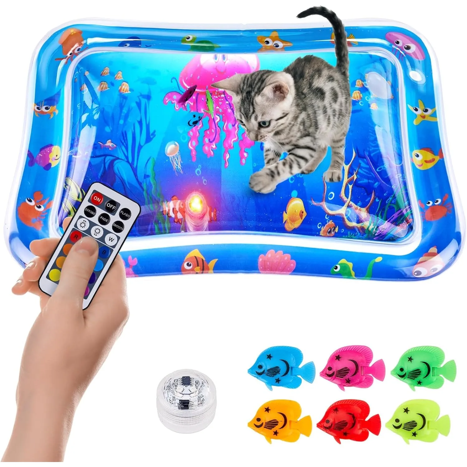 

Multi-Color Lighted Cat Water Mat,Thickened Anti-Scratch Leak Proof Water Sensor Play Mat,Interactive Cat Toys Exercise Kitten