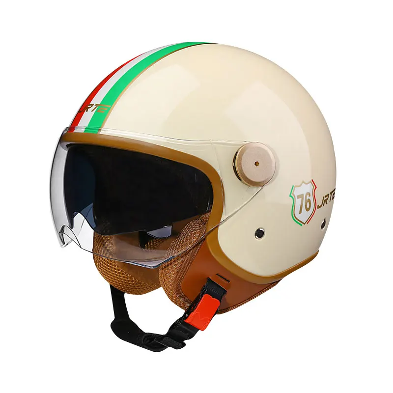 

Мужские мотоциклетные шлемы с открытым лицом, двойные линзы, женский реактивный шлем с двойным козырьком, винтажный ретро-шлем 3/4 с открытым полушлемом, мотооборудование