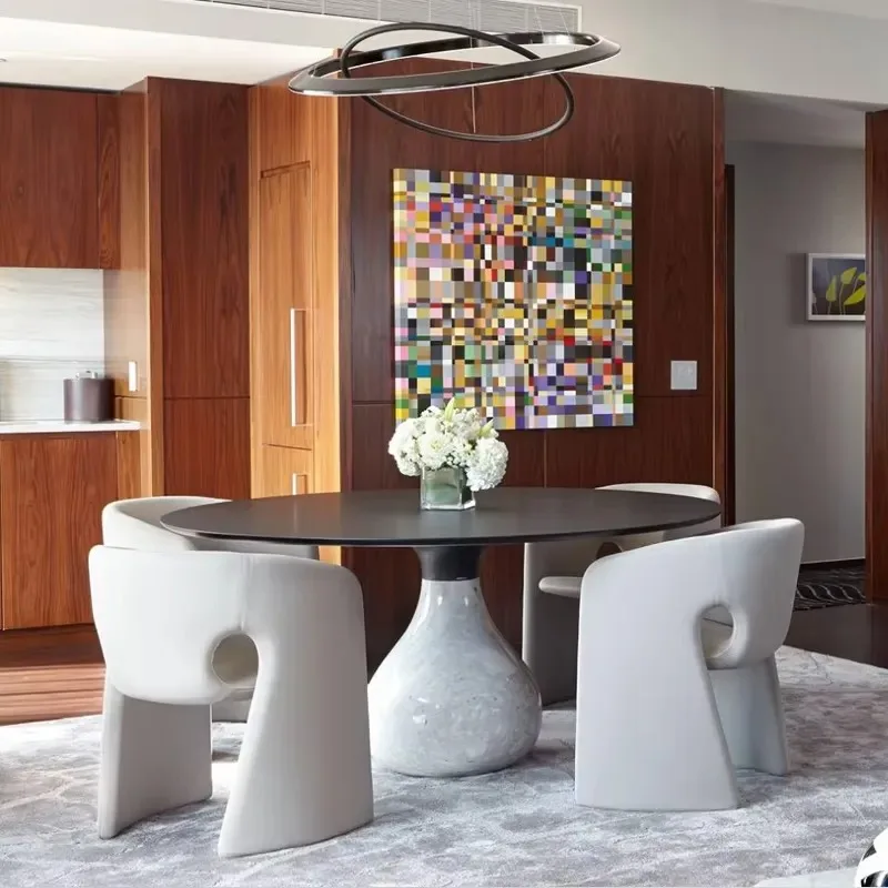 1.5 meters modern light luxury rock slab dining table and chair combination home furnishing designer high-end